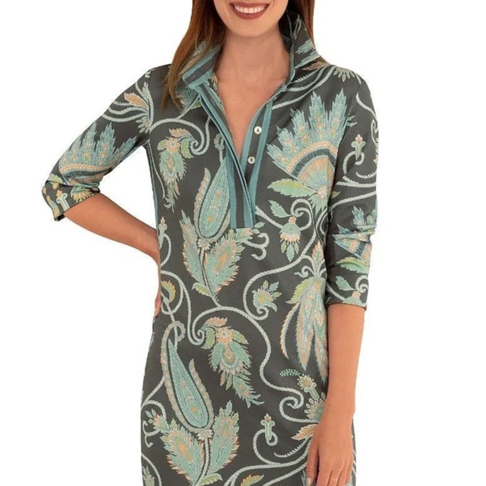 Gretchen Scott Designs Paisley Dress in Gray and Blue